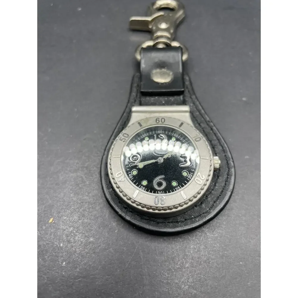 Vtg Lorente Clip Watch Hutch 2008 Leather Fob Keychain Hook Black Dial 41mm